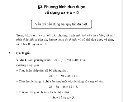 Bài 14,15,16 ,17,18,19 ,20 Trang 13,14 Sách Toán 8 Tập 2: Luyện Tập –  Phương Trình Đưa Được Về Dạng Ax + B = 0