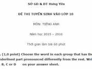 Đề tuyển sinh vào 10 môn Anh Sở GD&ĐT Hưng Yên năm học 2015 – 2016