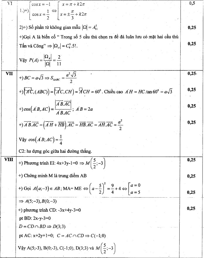 Dap an cau 6,7,8 de thi KSCL Dau nam 12 mon Toan - THPT Han Thuyen