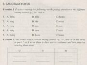 Language Focus- Unit 2 trang 16 Sách BT Anh lớp 11: Find words which contain ending sounds /ɳ/, /n/, and /m/ ?