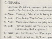 Speaking – Unit 6 trang 49 SBT Tiếng Anh 11: Rearrange the following sentences of the conversation between Nam and Lan ?