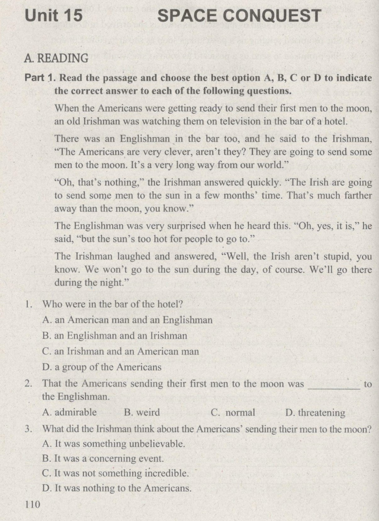 Reading – Unit 15 Trang 110 SBT Anh Lớp 11: Read The Passage And Choose ...