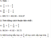 Bài 1, 2, 3, 4 trang 92 VBT Toán 5 tập 2: Một trường tiểu học có 5/8 số học sinh xếp loại khá, 1/5 số học sinh xếp loại giỏi, còn lại là học sinh xếp loại trung bình. Hỏi Hỏi số học sinh xếp loại trung bình chiếm bao nhiêu số học sinh toàn trường?