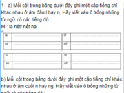 Chính tả – Tuần 9 trang 56, 57 VBT Tiếng Việt lớp 5 tập 1: Mỗi cột trong bảng dưới đây ghi một cặp tiếng chỉ khác nhau ở âm cuối n hay ng. Hãy viết vào ô trống những từ ngữ có các tiếng đó