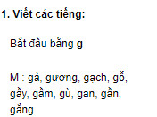 Chính tả – Tuần 2 trang 8 VBT Tiếng Việt 2 tập 1: Viết các tiếng bắt đầu bằng g: Gà, gương, gạch, gầy, gầm, gù