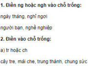 Chính tả – Tuần 3 trang 10 VBT Tiếng Việt lớp 2 tập 1: Điền vào chỗ trống tr hoặc ch: cây tre, mái che, trung thành, chung sức