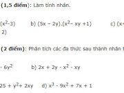 Đề kiểm tra giữa học kì 1 môn Toán lớp 8 trường THCS An Sơn: Phân tích các đa thức sau thành nhân tử:  2 x – 6y2, 2x + 2y – x2 – xy