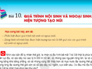 Bài 10: Quá trình nội sinh và ngoại sinh. Hiện tượng tạo núi trang 141, 142 Địa lí lớp 6