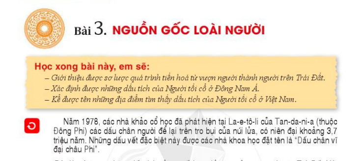 Bài 3: Nguồn gốc loài người trang 13, 14, 15, 16 SGK Lịch sử lớp 6 Cánh diều