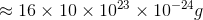 \approx 16 \times 10 \times {10^{23}} \times {10^{ - 24}}g