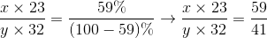 tbl_x \times 23} \over {y \times 32 = tbl_59\% } \over {(100 - 59)\% \to tbl_x \times 23} \over {y \times 32 = tbl_59} \over {41