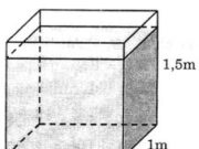 Bài 1, 2, 3 trang 45 VBT Toán 5 tập 2: Một bể nước dạng hình hộp chữ nhật có kích thước ở trong lòng bể là : chiều dài 2m, chiều rộng 1,5m và chiều cao 1m. Mức nước trong bể cao bằng 4/5 chiều cao của bể. Hỏi trong bể có bao nhiêu lít nước