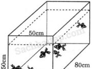 Bài trang 132 VBT Toán 5 tập 2: Một bể cá dạng hình hộp chữ nhật có các kích thước ghi trên hình vẽ dưới đây. Cần đổ vào bể bao nhiêu lít nước để 80% thể tích của bể có nước