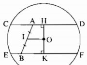 Bài 34, 3.1, 3.2 trang 161 SBT Toán 9 tập 1: Cho đường tròn (O) đường kính 6cm, dây AB bằng 2cm. Khoảng cách từ O đến AB bằng