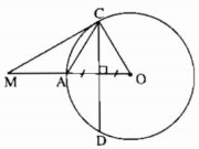 Bài 5.1, 5.2 trang 164 SBT Toán 9 tập 1: Cho đường tròn (O) đường kính AB, dây CD vuông góc với  OA tại trung điểm của OA. Gọi M là điểm đối xứng với O qua A. Chứng minh rằng MC là tiếp tuyến của đường tròn